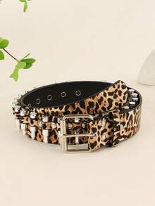 1条男士黑色子弹头装饰朋克风腰带，百搭街头服饰，可搭配连帽衫、牛仔裤，适合日常穿着和度假，男女通用