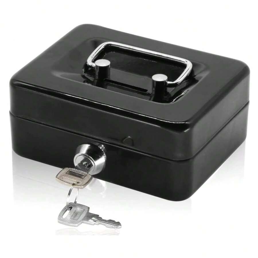 ARISE - Caja de Caudales Portátil con Llave, Caja Fuerte de Acero con Bandeja Interior, Ideal para Dinero, Oficina, Tienda y Hogar, Varios Tamaños (12.5/15/20/25/30 cm), Colores Azul, Rojo, Verde, Negro - Negro - Ver 1