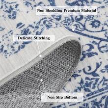 Vintage Distressed Floral Hallway Carpet Machine Washable Non-Slip Indoor Long Rug Throw RugLow Pile Rugs Floral Retro Ultra-Thin Carpet For Living Room Bedroom - Blue - View 9