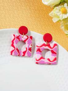 Bohemian Exaggerated Geometric Circle Earrings Fashion Colorful Printing Contrast Color Polymer Clay Earrings For Women Vacation Jewelry Gifts