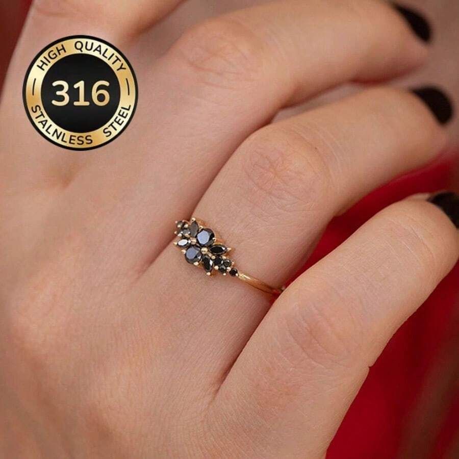 316 Stainless Steel Golden Retro Multi-Stone Exquisite Ring, Luxury-Style Band - chiếc nhẫn vàng - Xem 1