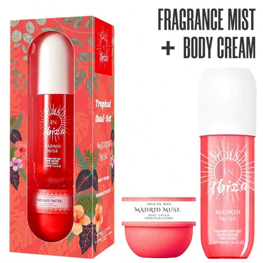 Wish 2-Piece Set, SOLO EN IBIZA Body & Hair Fragrance Mist And Body Cream Gift Box For Men And Women, Long Lasting Fragrance, 4 Different Scent, Perfect For Holiday Gifts, Dating, Daily Life, Parties, 3.4 Fl Oz Perfume, 50g Body Cream - 2-Piece Set D - 查看 1