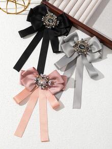 1pc Elegant Style Satin Ribbon Rhinestone Palace Badge Women Brooch, Luxury Jewelry Brooch Suitable For Daily Wear, Wedding/Party Gift