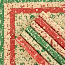 6 Rolls Kraft Christmas Wrapping Paper Set - 19.68x27.55 Inch Sheets! Vintage Retro Style With Santa, Reindeer Patterns For Gift Packaging, Scrapbooking, Xmas Tree Decoration Christmas Pajamas Christmas Decor - Multicolor - View 6