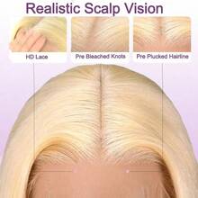 Brazilian Virgin Hair #613 Blonde Color Straight Wig 200% Density 13*4 HD Lace Front Wigs Human Frontal Hair Glueless Wigs Pre-Plucked With Baby Hair Ready To Wear No Glue Needed Pre Bleached Knots & Natural Hairline Soft And Natural Look - S613 - View 4