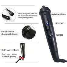 HONGYUPRO 5-In-1 Curling Iron Set, Includes 32mm, 32mm Brush Head, 25mm Ball, 18-25mm, 9-18mm Interchangeable Barrels, Easy To Operate, With LED Light And 2 Temperature Settings, Includes 1 Protective Glove, 2 Hair Clips - Black - View 2