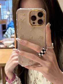 金属 3D 蝴蝶结 17/16/15 Pro Max、14 Pro、11、15 Pro、12 Pro、13 Pro Max 防震手机壳，专为女性设计 - 金色 - 查看 2