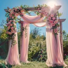 1pc Pink Sheer Backdrop 27*236 Inches, Wedding Arch Decor, Suitable For Engagement, Ceremony, Birthday Party, Bridal Shower, Outdoor Background, Party Decoration - Multicolor - View 3