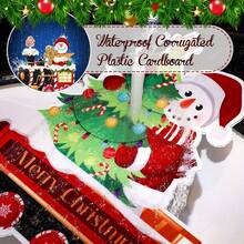 2D Flat, 4pcs Outdoor Garden Train Christmas Decorations With Snowman Figures & Festive Wagon - Plastic Lawn Signs, No Electricity Needed, Easy Ground Installation For Holiday Yard Decor, Christmas Stocking Stuffers, Vibrant Winter Scene, Weatherresistant Figures, Lightweight Decor, Seasonal Decor Buyers