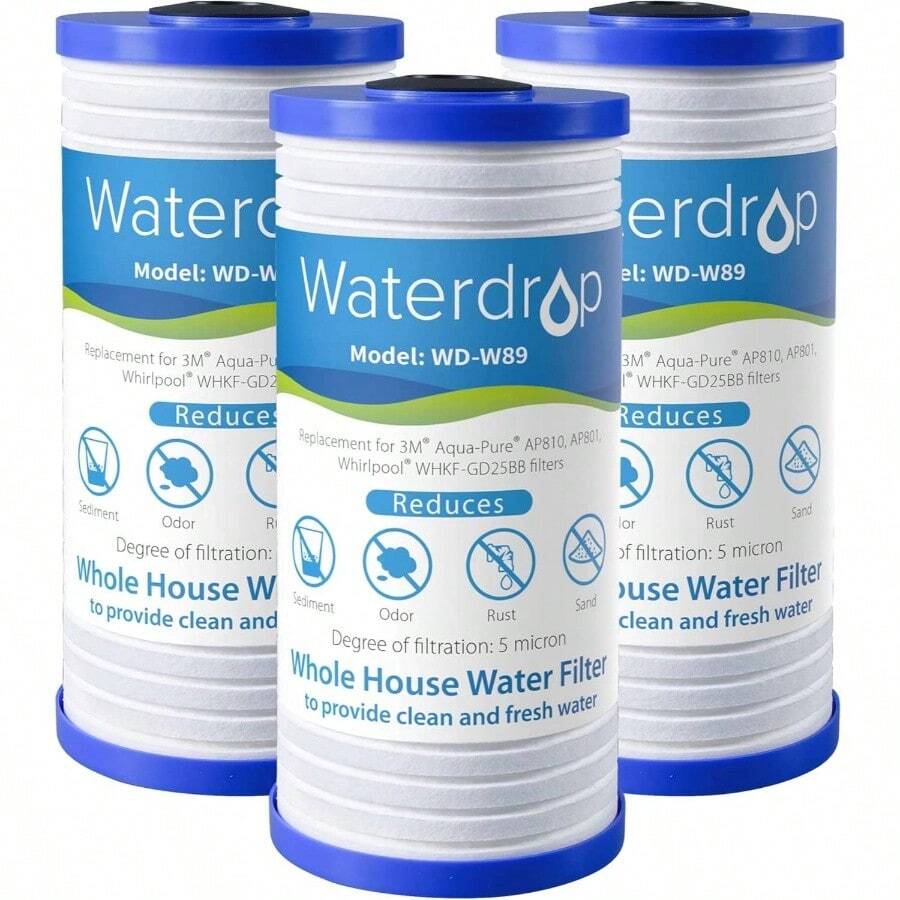 AP810 Whole House, Aqua - AP810, AP801, AP811, WHKF - GD25BB, WHKF - DWHBB, 5 Micron, 10x 4.5 Well Tap, Pack Of 3 - 3 - Xem 1