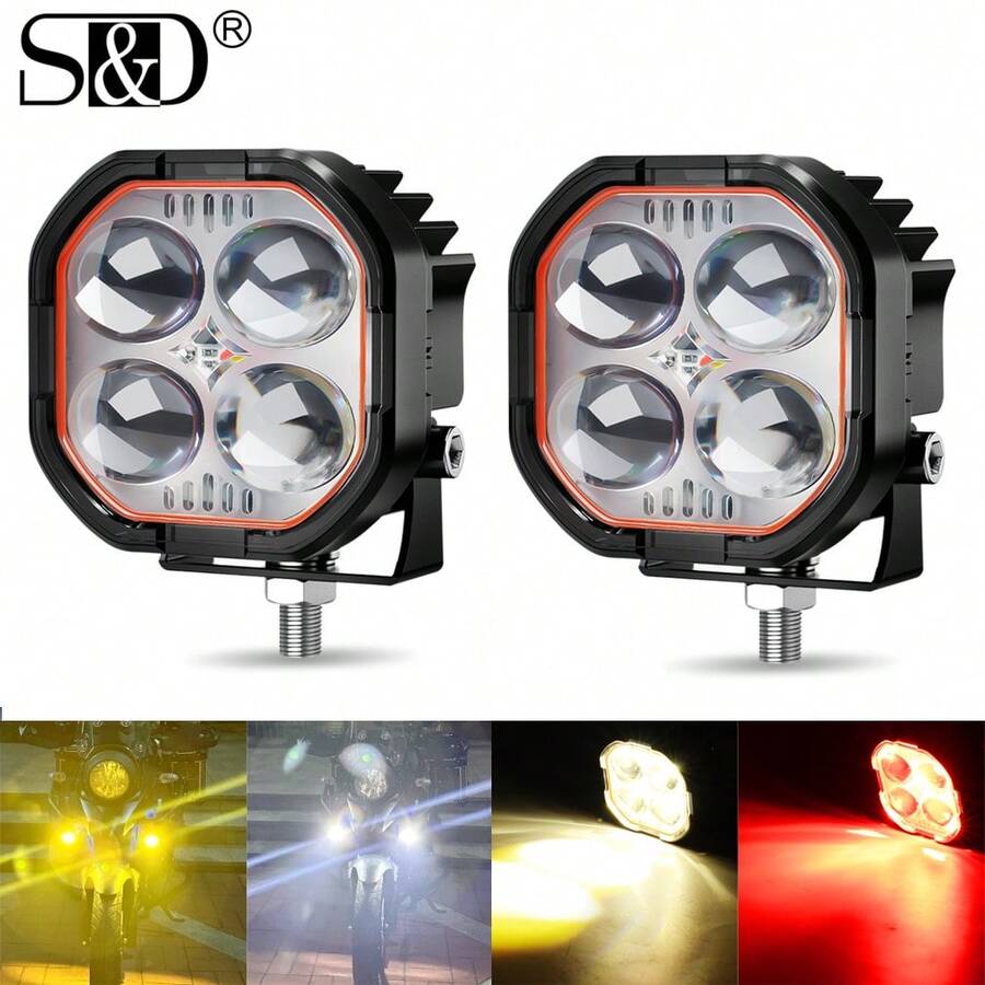 S&D 摩托车 LED 聚光灯雾灯辅助投影仪频闪投影仪镜头聚光灯双远/近光束组件适用于摩托车照明卡车汽车 SUV 摩托车头灯配件 - 彩色 - 查看 1
