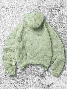 Men's Jacquard Letter Embroidered Fleece Pullover Sweatshirt, Fall Winter - Olive Green - View 2