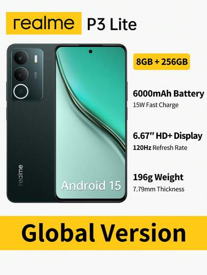 Realme C71 6GB+128GB 8GB+256GB 全球解锁智能手机，搭载紫光展锐 T7250 芯片组和 6.67 英寸 HD+ 120Hz 显示屏，6300mAh 大容量电池和 45W 快速充电，50MP AI ProLight 摄像头和录制 1080P 双视角视频用于创意内容，IP64 防尘/防水