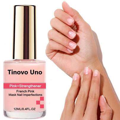 Tinovo Uno Fortalecedor de uñas rosa francés de 12ml - Sin alcohol, enriquecido con queratina, de secado rápido para uñas suaves y delgadas