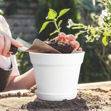 8/16 Sets Flower Pots With Tray For Plants, 6 In Thick Plastic Planters With Multiple Drainage Holes And Tray, Garden Containers Sets For Indoor & Outdoor House Plants, Seedling Starter Planters For Vegetable, Herbs, Garden Flowers (Black/White) - 白色 - 查看 4