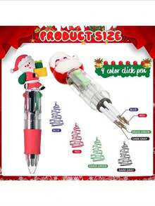 20pcs/Set Christmas Multicolor Ballpoint Pens, 4-In-1, 0.7mm Retractable Tip, Cartoon Cute & Fun Design, Suitable For Santa Claus, Snowman Themes, Ideal For Holiday Parties, School Supplies, Student Rewards - Multicolor - View 4