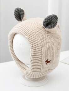 4 Color Options, Children's Autumn/Winter Ear Ion Hat, Embroidered Puppy Design, Warm & Cute Outdoor Soft Hat, 0-3Y - 1PC - View 13