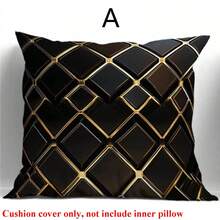 1 件装黑金几何格纹抱枕套 - 桃皮绒涤纶面料，现代设计，拉链封口，可机洗 - 适用于室内/室外装饰、床、沙发和派对主题（不含枕芯），装饰抱枕套 - 黑金色 - 查看 14