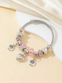 Panjia DIY Beaded Bracelet, Multi-Element Stainless Steel Alloy & Rhinestone Fashion Bracelet