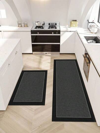 1pc Black Kitchen Mat With Black Trim, Non-Slip & Stain Resistant, Suitable For Room Decor, Living Room, Bathroom, Bedroom Rug, Doormat, Area Rug And Outdoor Rug, Made Of Polyester Fiber, Easy To Clean And Machine Washable, Suitable For All Seasons And Holidays