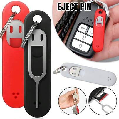 3PCS Anti Lost Sim Card Eject Pin Steel Needle Phone Tray Opener Silicone Key Keyring