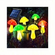 6 Pieces Of Solar Mushroom Garden Lights, 8 Lighting Modes, Outdoor Pathways And Terrace Decorations, Suitable For Camping, Landscape Beautification, And Festive Courtyard Decoration | Colorful Mushroom Lights | Suitable For Decoration In Autumn And Winter, Halloween And Christmas Decorations - 6個彩色蘑菇 - 查看 7