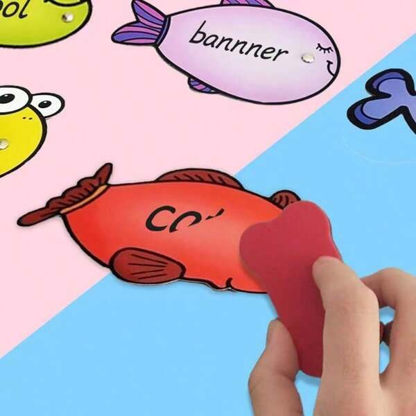 16PCLachilly Montessori Erasable Fishing Game - Educational DIY Quiz Board For Kids, Word Learning & Teacher's Essentia