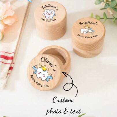 Personalisierte Holzzahndose - kann mit Foto und Text des Kindes angepasst werden, ein ideales Erinnerungsstück für verlorene Zähne, eine süße Holzbox zum Aufbewahren der Kinderzähne, voller Bedeutung und Erinnerungswert. Geeignet als Geburtstagsgeschenk | Erinnerungsgeschenk | Weihnachtsgeschenk | Halloween-Geschenk