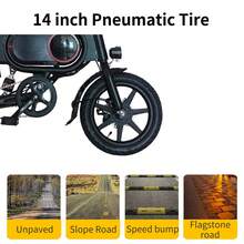 350W Folding Electric Bike For Adults, 15.5 Mi Range, 15.5MPH, 36V 7.5Ah Removable Battery, 14" Tires, 265 LB Load, Ultra-Compact Commuter E-Bike For Urban Riding - 黑色 - 查看 7