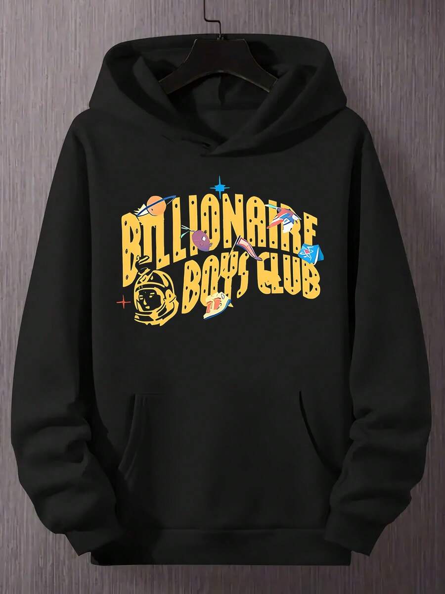 BillionaireBoysClub Men'S Plus Size Oversized Hooded Sweatshirt - Black With Yellow Logo &Amp; Dollar Sign Print, -Blend Long Sleeve Pullover, Billionaire Boy Club Tracksuit, Men Big And Tall Clothing, Big And Tall Men Hoodie, Hoodie For Men Plus Size - 黑色 - 查看 1