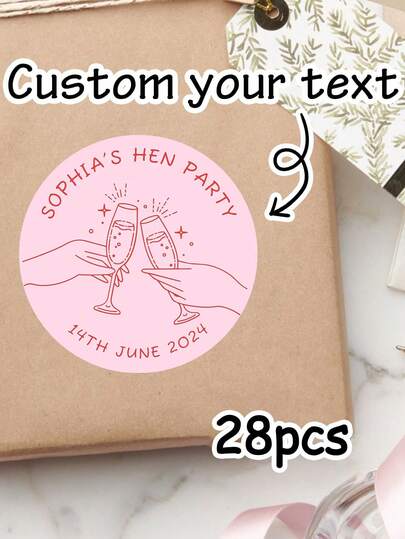 28/56/84pcs Customized Wine Glass Text Stickers, Personalized Name Labels, Customized Round Text Stickers, Suitable For Wedding, Bachelor Party, Packaging, Thank You, Birthday Gift, Invitation, Gift Box, Cup, Dessert Bag, Valentine's Day, Friends, Anniversary, Unique Gift