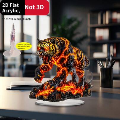 2D 平面，1 件波西米亚风格水晶老虎雕像，2D 动物主题桌面装饰，多功能桌面装饰，适合家庭、书房、卧室、节日礼物，无文字，2D 平面