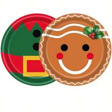10 件/20 件/40 件/50 件/80 件，圣诞纸盘 7 英寸圣诞老人餐盘，圣诞雪人姜饼人派对纸盘晚餐甜点圣诞节新年生日派对用品 - 彩色 - 查看 5