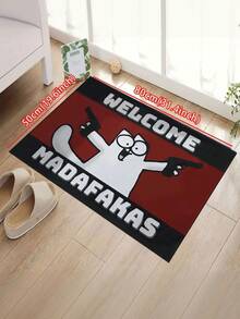 1pc Cartoon Dual Pistol White Cat "Welcome Madafakas" Doormat, 5mm Plush Carpet, Square Doormat, Absorbent Non-Slip, Suitable For Bathroom, Laundry Room, Bathroom Entrance, In Front Of Sink, Shower Room And Party, Bathroom Decor, Bathroom Mat, Bathroom Accessories, Machine Washable Shower Mat Doormat, Applicable For Living Room, Bedroom, Kitchen And Various Scenes At Entrance, Party, Holiday, Gift, Banquet Kitchen Rug