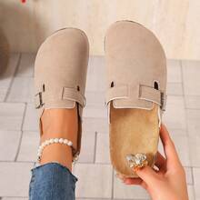 Plus Size Retro Simple Half-Covered Slippers, Casual & Elegant, Faux Wood Rubber Sole, Comfortable Soft Non-Slip, Can Wear All Day Without Feeling Tired, Highly Recommended