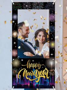 1件新年快乐相框横幅，烟花图案乙烯基相框道具，摄影道具，新年活动摄影配件，新年快乐装饰，新年家居装饰，新年派对用品，除夕仪式装饰 - 彩色 - 查看 9