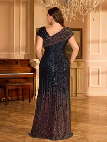 UNITHORSE [随机剪裁] 大码女式不对称渐变闪亮亮片优雅晚会礼服、新娘礼服、生日服装、毕业礼服、正式礼服