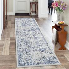 Vintage Distressed Floral Hallway Carpet Machine Washable Non-Slip Indoor Long Rug Throw RugLow Pile Rugs Floral Retro Ultra-Thin Carpet For Living Room Bedroom - Blue - View 5