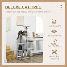 PawHut 53" Cat Tree, Large Cat Tower With Scratching Posts, Condo, Perches, Ladder, Hammock, Dangling Toys, Multi-Level Kitten Activity Centre, Grey - 灰色 - 查看 3