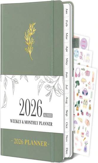 Planner 2025-2026, Weekly And Monthly Planner With Tabs From Jul 2025 - Jun 2026, Academic Planner With Date, A5 Hardcover Agenda Calendar Notebook For School &Amp; Office Schedule, 58&#34;*83&#34;, Sage Green