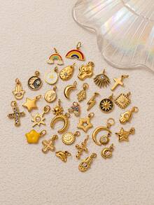 1 mặt dây chuyền bằng thép không gỉ mạ vàng 18K hình cây ban phước, mandala, mặt trời, ngôi sao năm cánh, cầu vồng, mắt quỷ, phụ kiện trang sức DIY, có thể dùng làm vòng cổ, vòng tay, móc khóa, dễ phối đồ, có thể đeo như một mặt dây chuyền bùa hộ mệnh tinh tế. - Vàng - Xem 2
