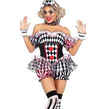 Halloween Women Creepy Clown Costume Adult Circus Freakshow Scary Killer Clown Dress Jumpsuit Cosplay For Costume Party Without Stockings - 黑色 - 查看 2
