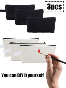 Bolsa con cremallera de lona en blanco y negro y caqui negro - Bolsa de cosméticos en blanco y negro, caqui negro, estuche para lápices, bolsa de almacenamiento pequeña para cosméticos y bricolaje, para artículos de tocador y papelería, almacenamiento de cables de datos, bolsa de lona multifuncional, bolsa escolar con graffiti pintado a mano, adecuada para el hogar, la escuela, los viajes y el almacenamiento diario