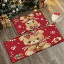 1 covoraș antiderapant pentru baie cu model de ursuleți de Crăciun, fabricat din cașmir artificial cu decorațiuni de pluș, potrivit pentru băi, uși, bucătării și alte ocazii. Poate fi spălat la mașină, este un decor festiv și poate fi oferit cadou. - Multicolor - Vizualizare 5