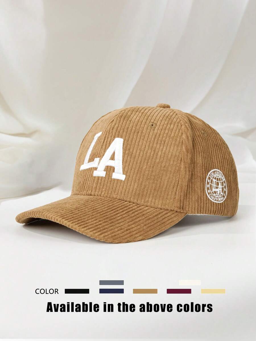 Boné de beisebol ajustável de veludo cotelê com bordado LA frontal e lateral, 1 peça, adequado para viagens de primavera/outono, praia, uso casual, proteção solar, estilo Y2K para jovens - boné de baseball - Ver 1