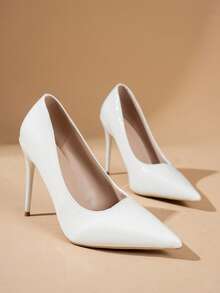 Retro Pointed Toe High Heel Party Shoes, New Spring/Autumn Color Block Super High Heel Low-Top Shoes, Mirror Red Bottom Fashion High Heels, Elegant Formal Dress Shoes - 白色 - 查看 5
