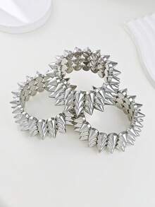 LADYCOCO 3pcs/Set Punk Style ABS Plastic Rivet Spike Bracelet Couples, Women's Personalized Rivet Bangle, Suitable For Daily Wear, Party, Music Festival - Silver Set - View 5
