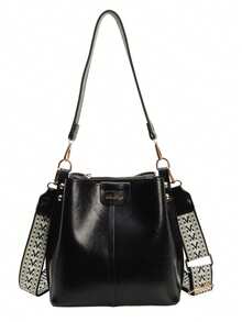 Mini Textured Solid Color PU Bucket Bag, Vintage Versatile Women Shoulder Bag, Summer - Black - View 8
