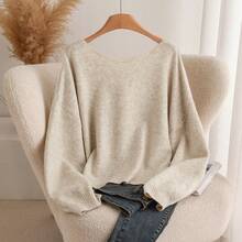 Suéter de mujer con lazo en la espalda, versátil y cómodo jersey de punto de moda para otoño/invierno