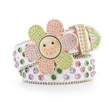 Creative And Fashionable Petal Belt PU Wide Artificial Crystal Flower Belt, Light Luxury Niche High-End Design, Daily Leisure Wear, Vacation Style Sunflower Belt Waist Accessories - 6瓣花朵白色 - 查看 6